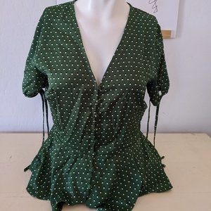 Target green satin polka dot peplum button down SM